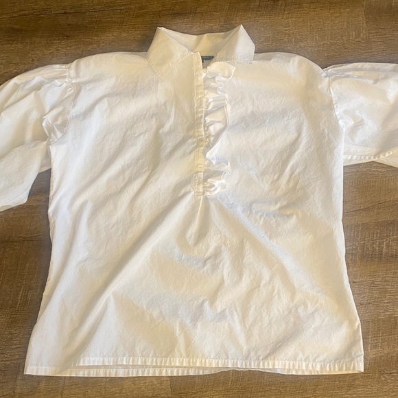 Ralph Lauren 100% Cotton White Ruffled Popover Blouse Size 12 - Picture 2 of 10